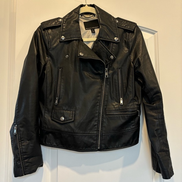 Banana Republic Faux Leather Moto Jacket Size Small Petite SP - Picture 1 of 6